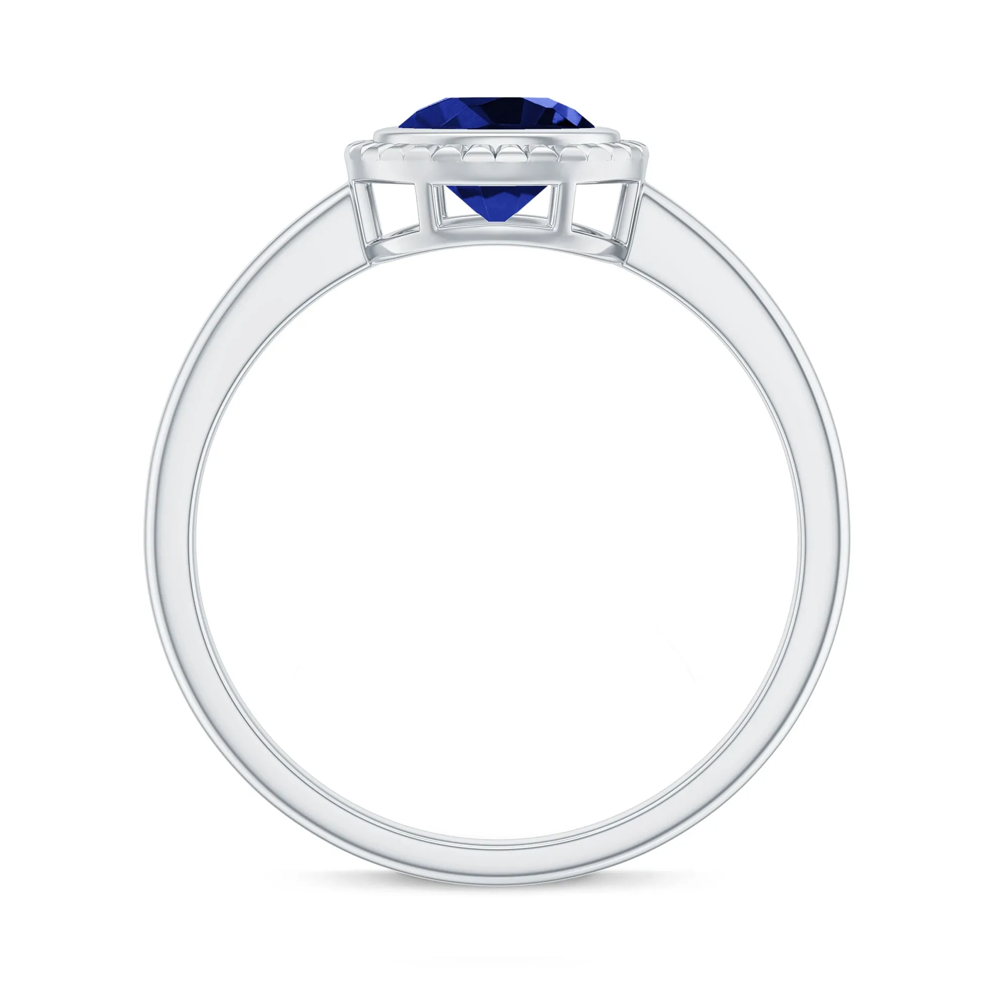 Round Lab-Created Blue Sapphire Solitaire Gold Ring in Bezel Setting