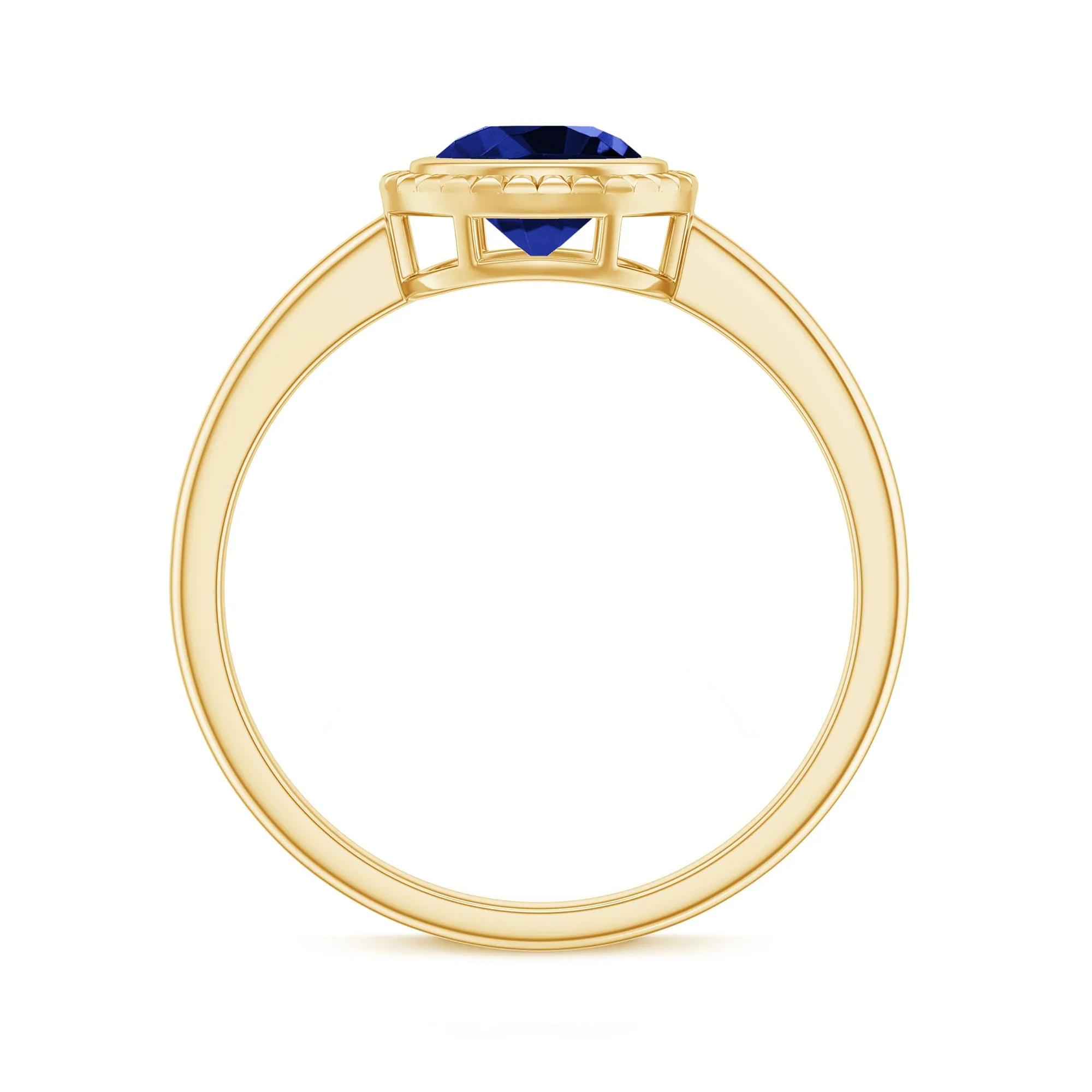 Round Lab-Created Blue Sapphire Solitaire Gold Ring in Bezel Setting