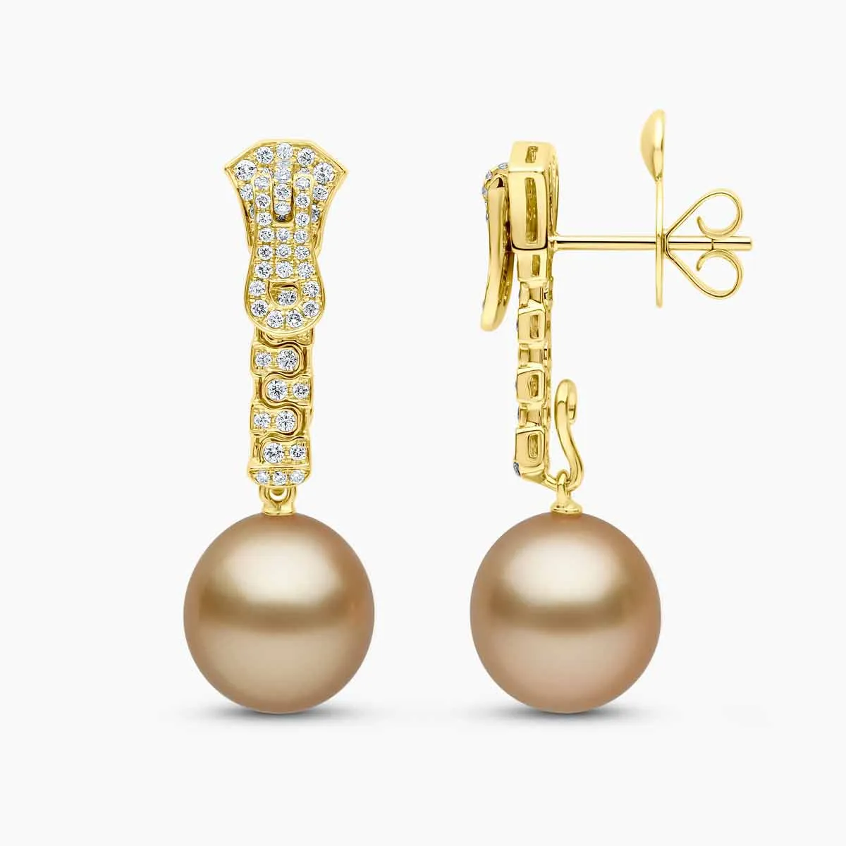 Selene 18K Yellow Gold South Sea Pearl and Diamond Zip Earrings