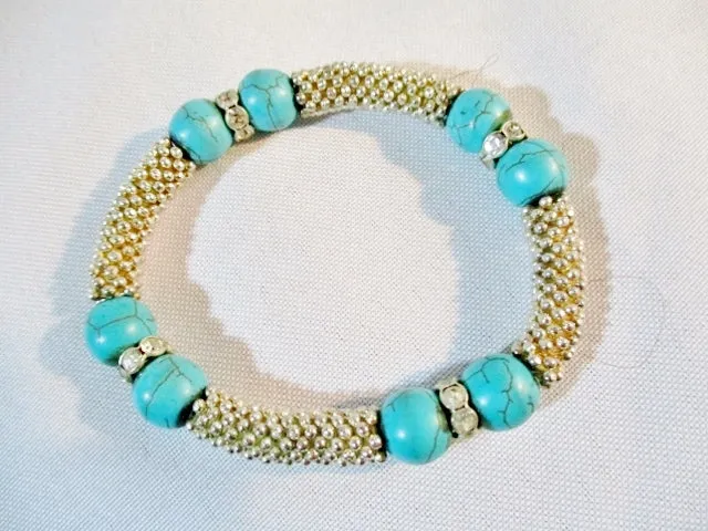 Set 4 TURQUOISE GREEN BLUE SILVER BRACELET BEAD STONE Rhinestone Glass