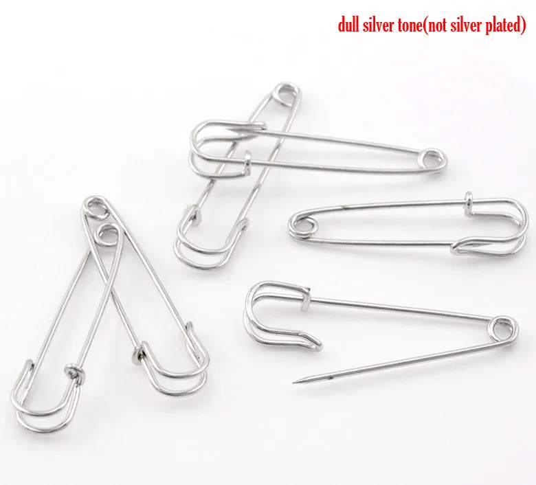 Sexy Sparkles 10 Pcs Safety Brooches Pins Findings Silver Tone 2" x 4/8"(5cm x 1.3cm)