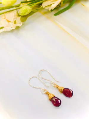 Silver and Gold Faceted Garnet earrings, Mixed metal Garnet Earrings