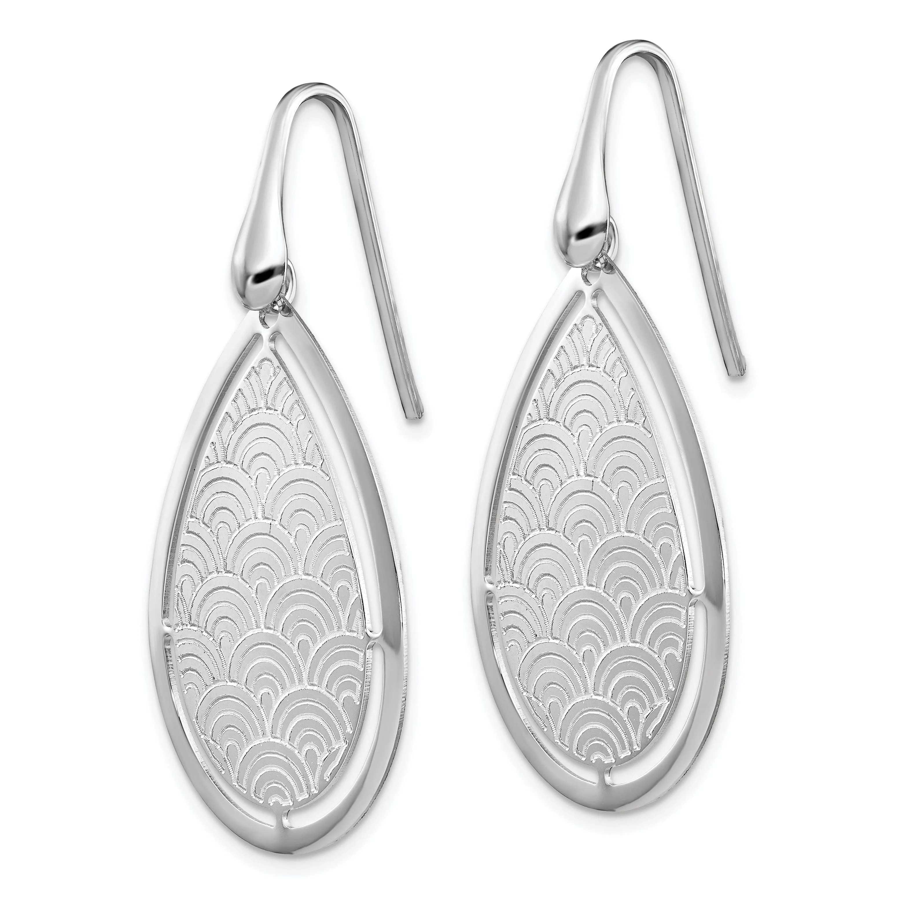 Silver Brushed/Polished Finish Laser Cut Dangle Earrings