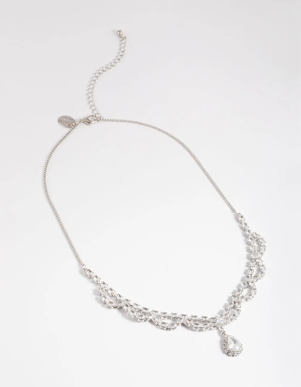 Silver Cubic Zirconia Lace Teardrop Necklace