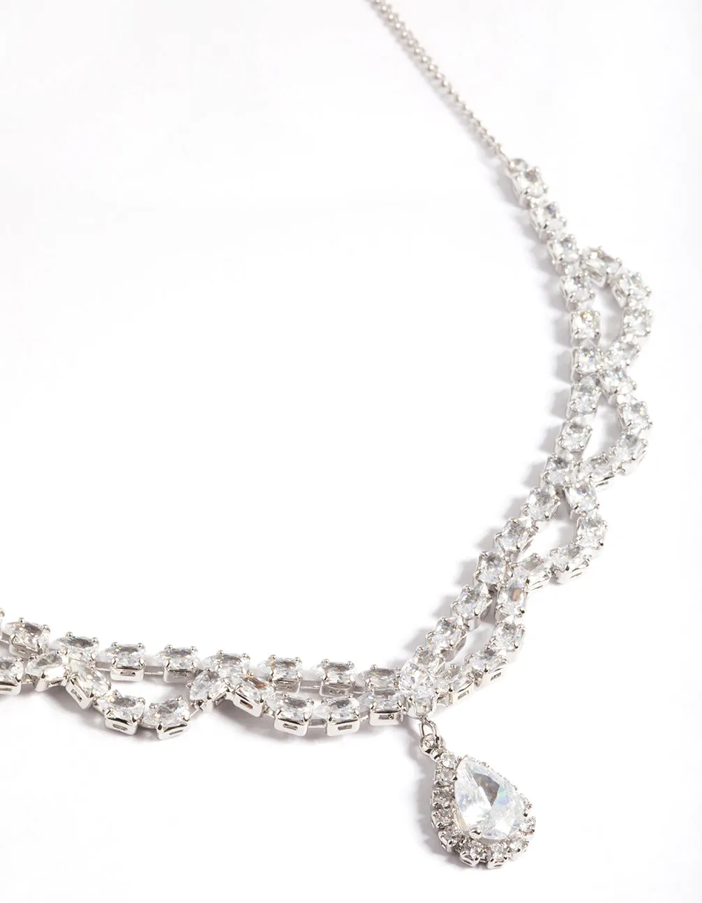 Silver Cubic Zirconia Lace Teardrop Necklace