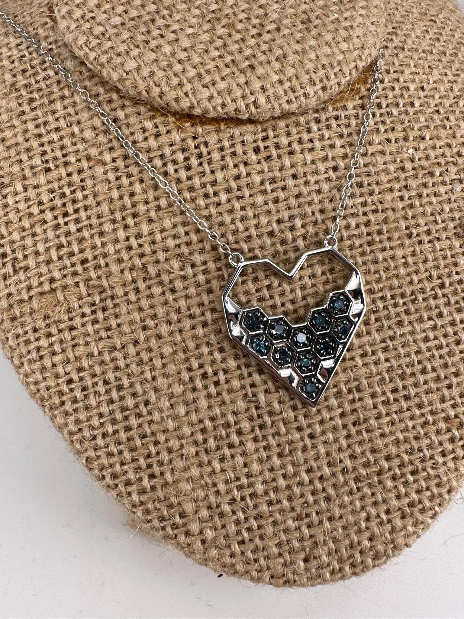 Silver Lady's Blue Diamond Hexagonal Heart Pendant