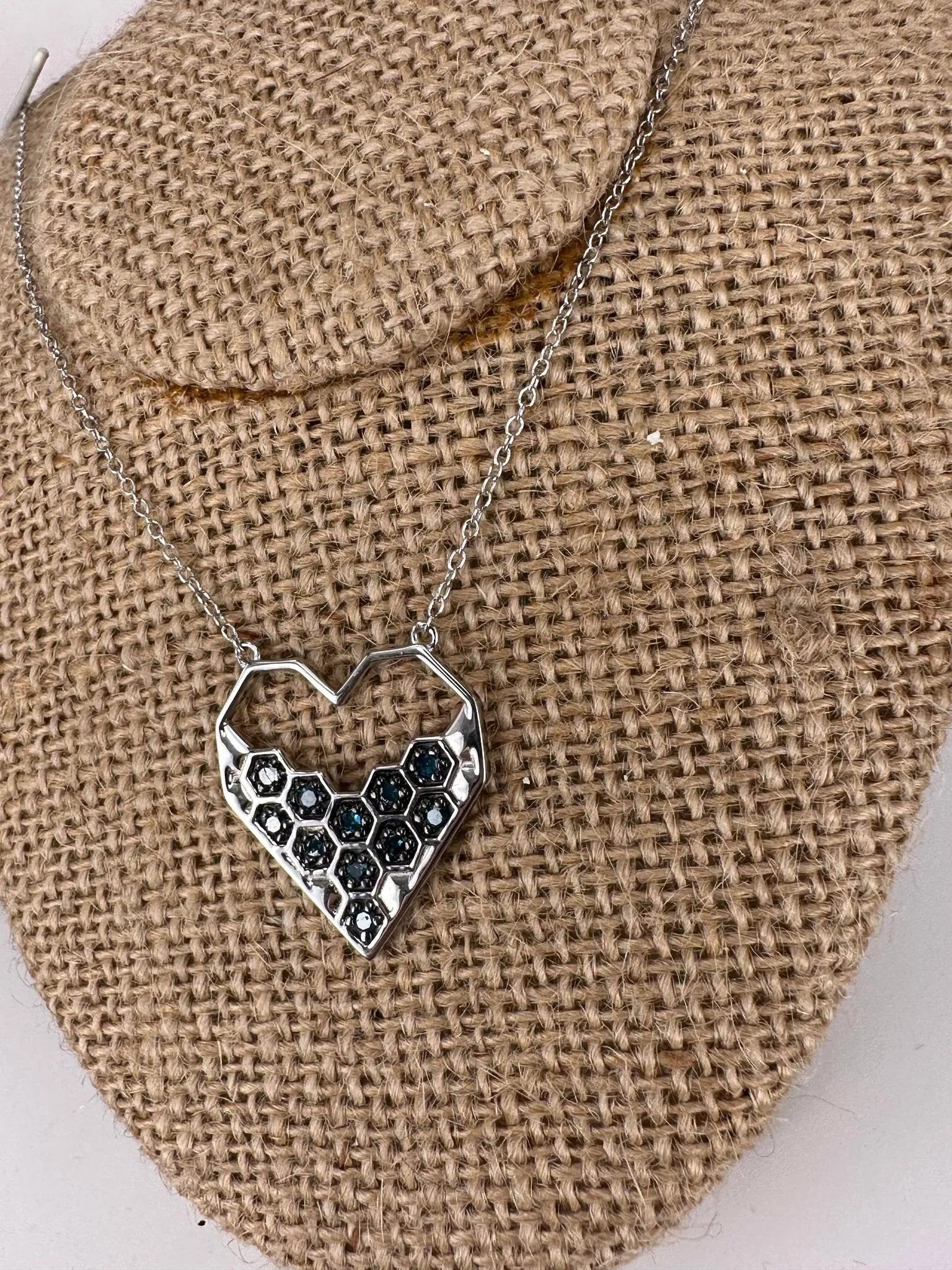 Silver Lady's Blue Diamond Hexagonal Heart Pendant