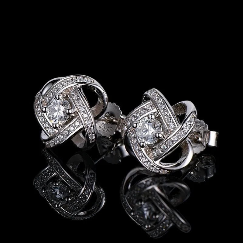 Silver Moissanite Love Knot Stud Earrings