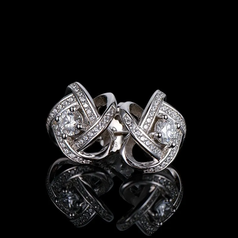 Silver Moissanite Love Knot Stud Earrings