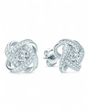 Silver Moissanite Love Knot Stud Earrings