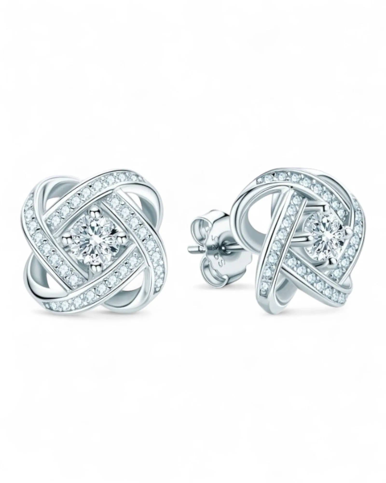 Silver Moissanite Love Knot Stud Earrings