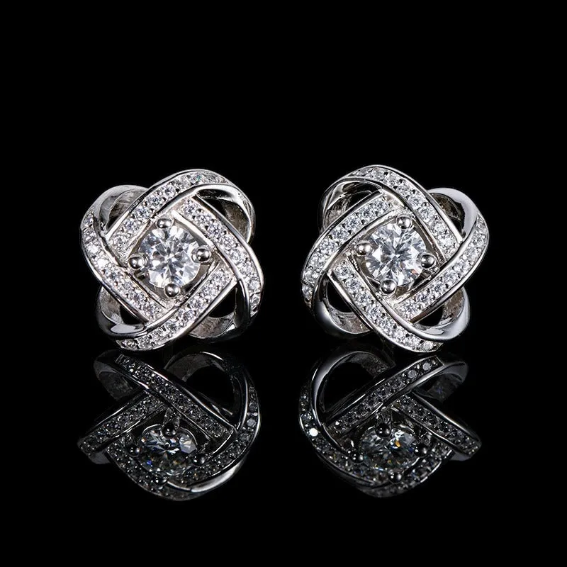 Silver Moissanite Love Knot Stud Earrings