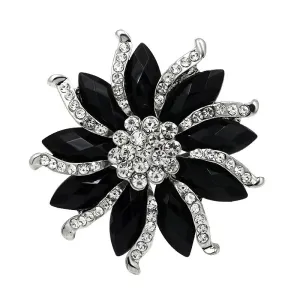 Silver Rhinestone Brooch - Style 24 Black