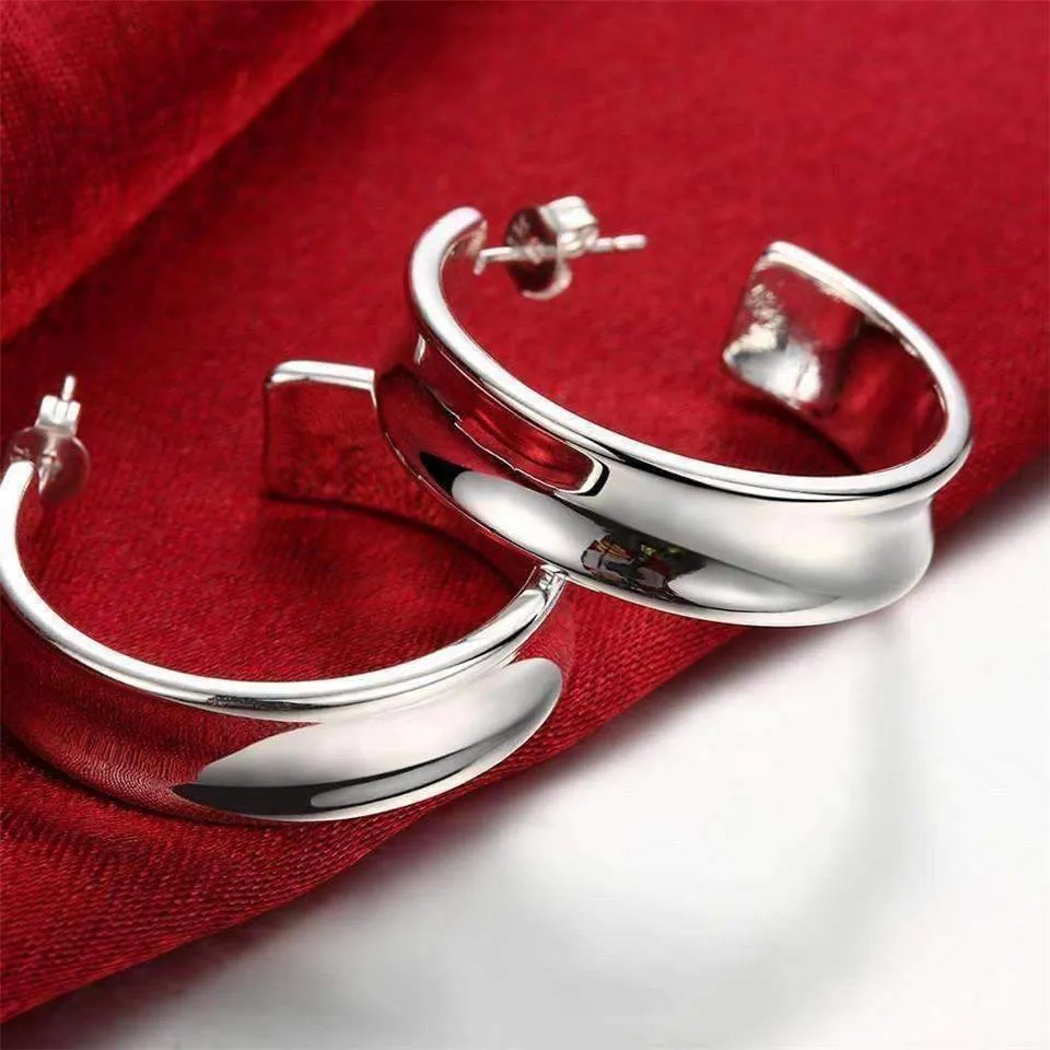 Silver Smooth Hoop Stud Earrings for Woman