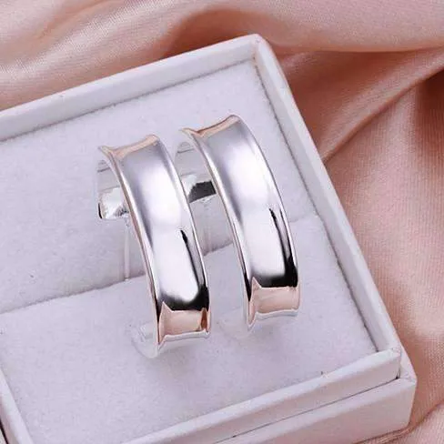 Silver Smooth Hoop Stud Earrings for Woman