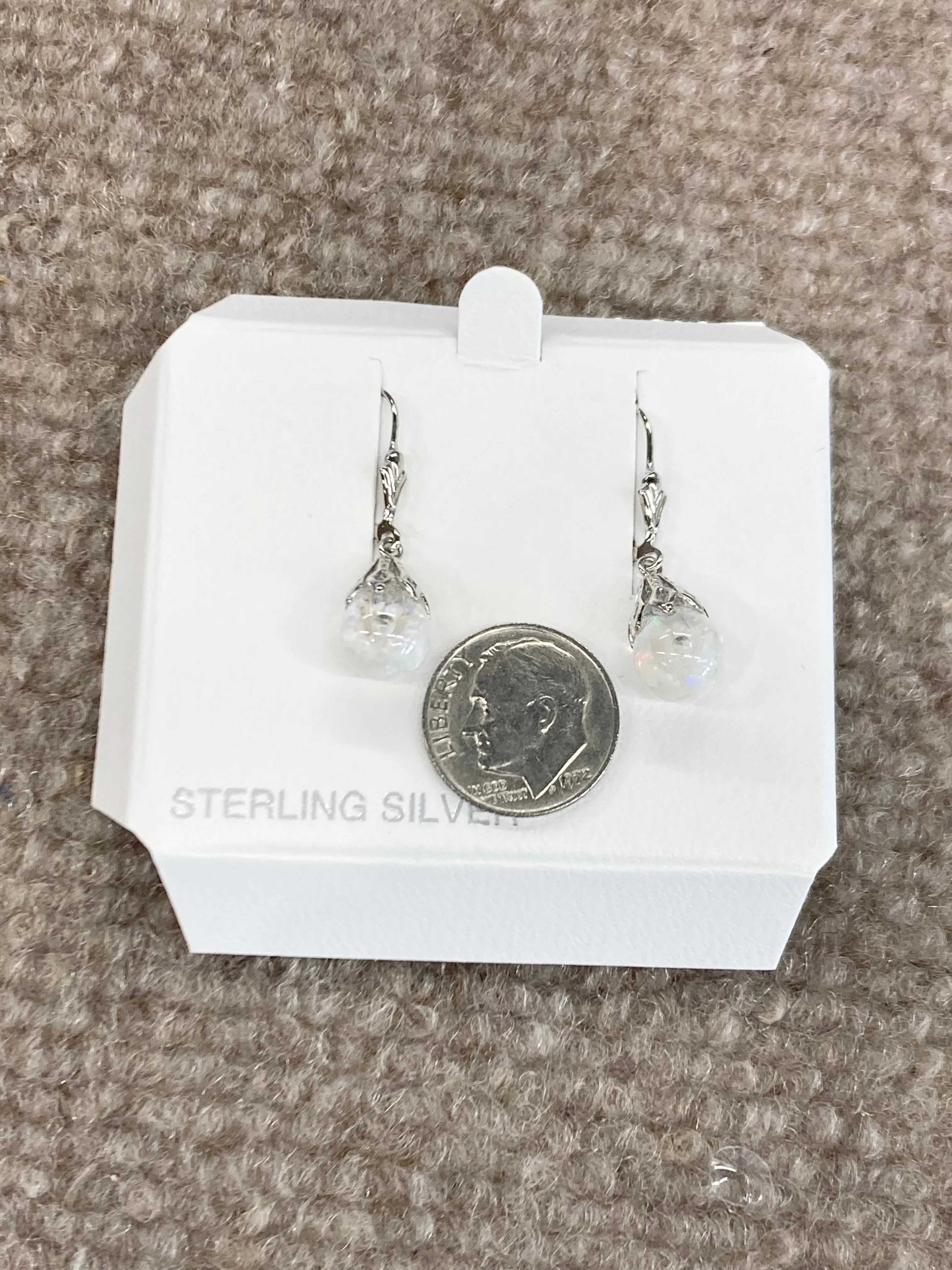 Silver Snow Globe Opal Dangle Earrings