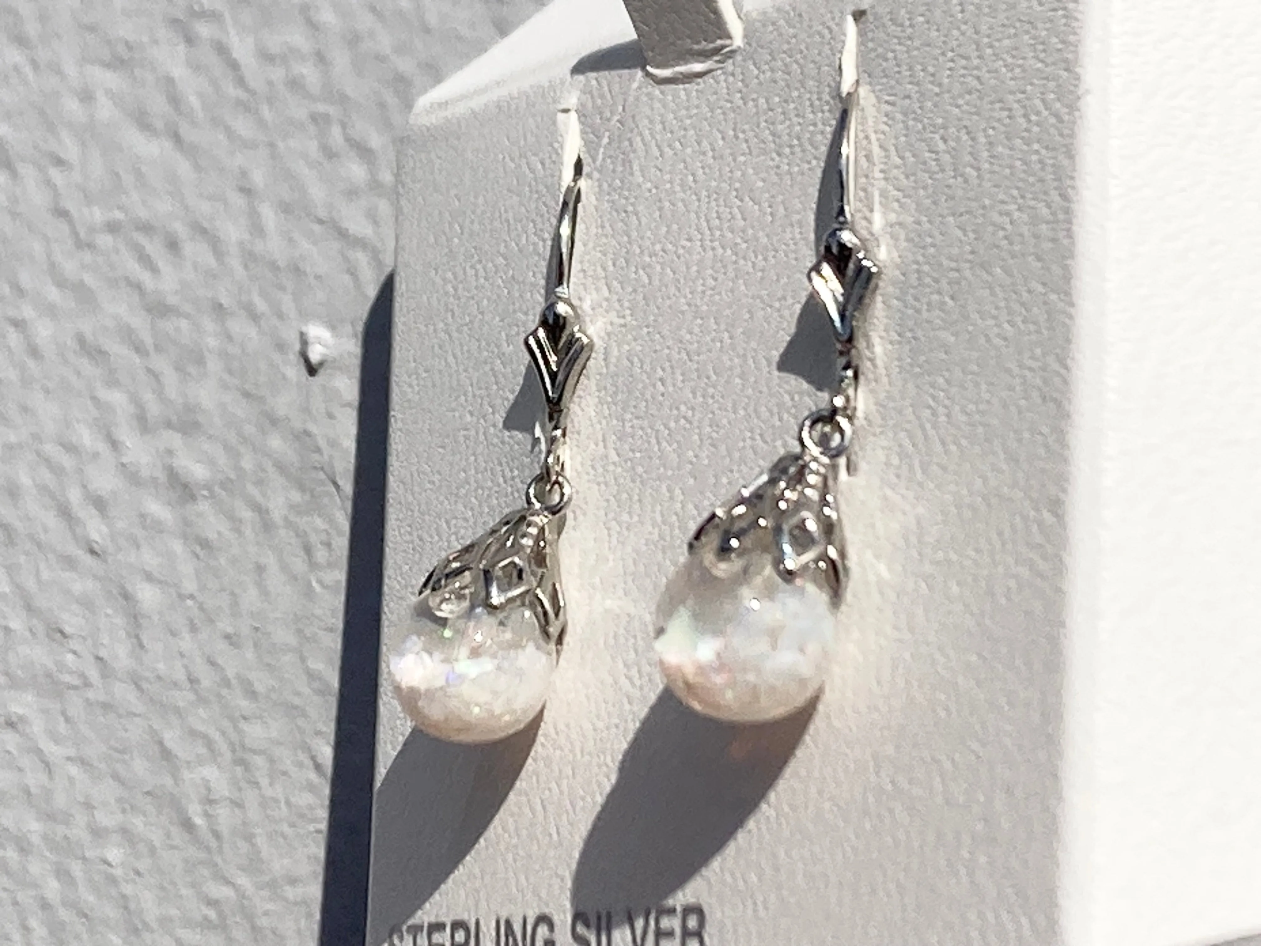 Silver Snow Globe Opal Dangle Earrings