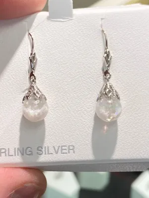 Silver Snow Globe Opal Dangle Earrings