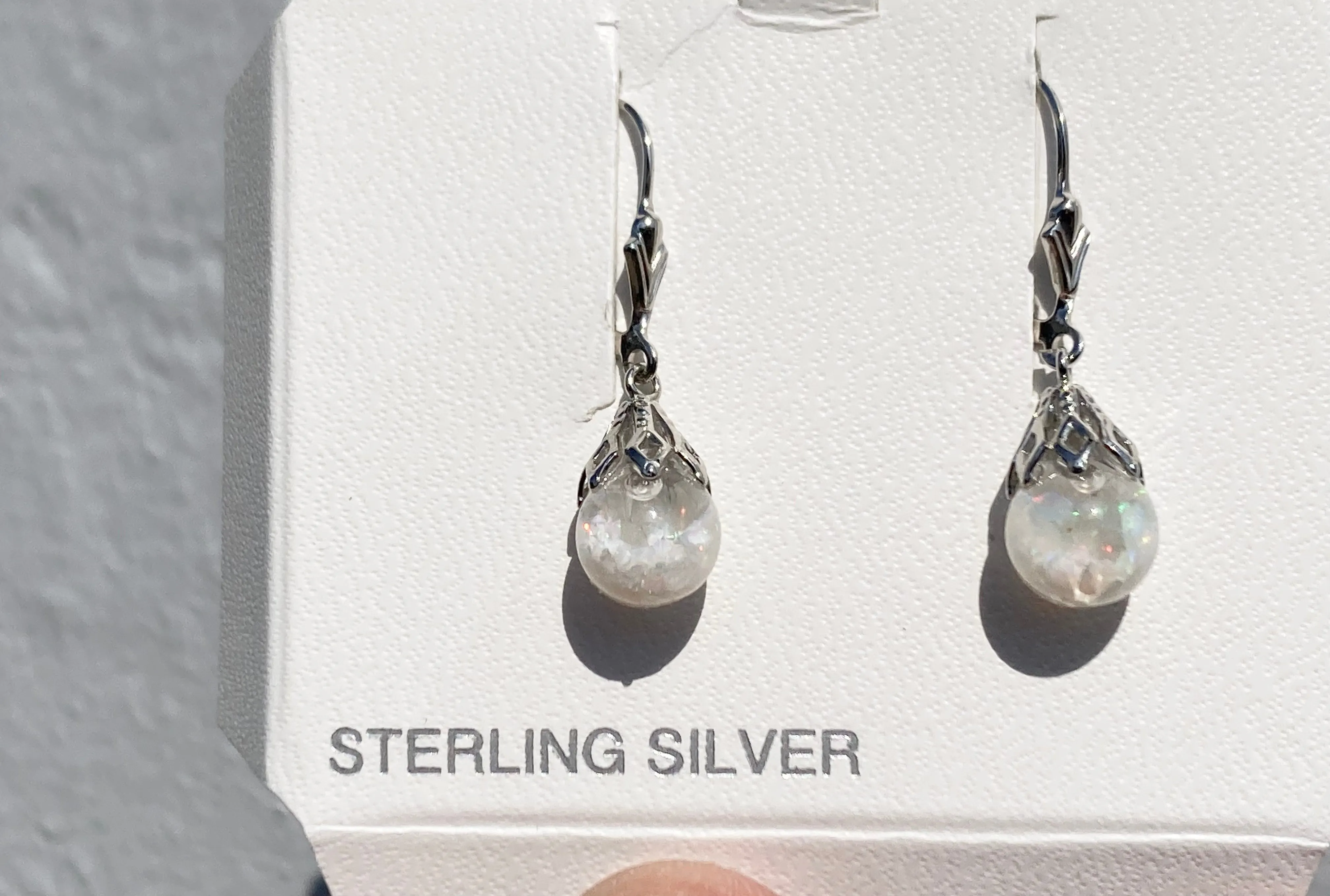 Silver Snow Globe Opal Dangle Earrings