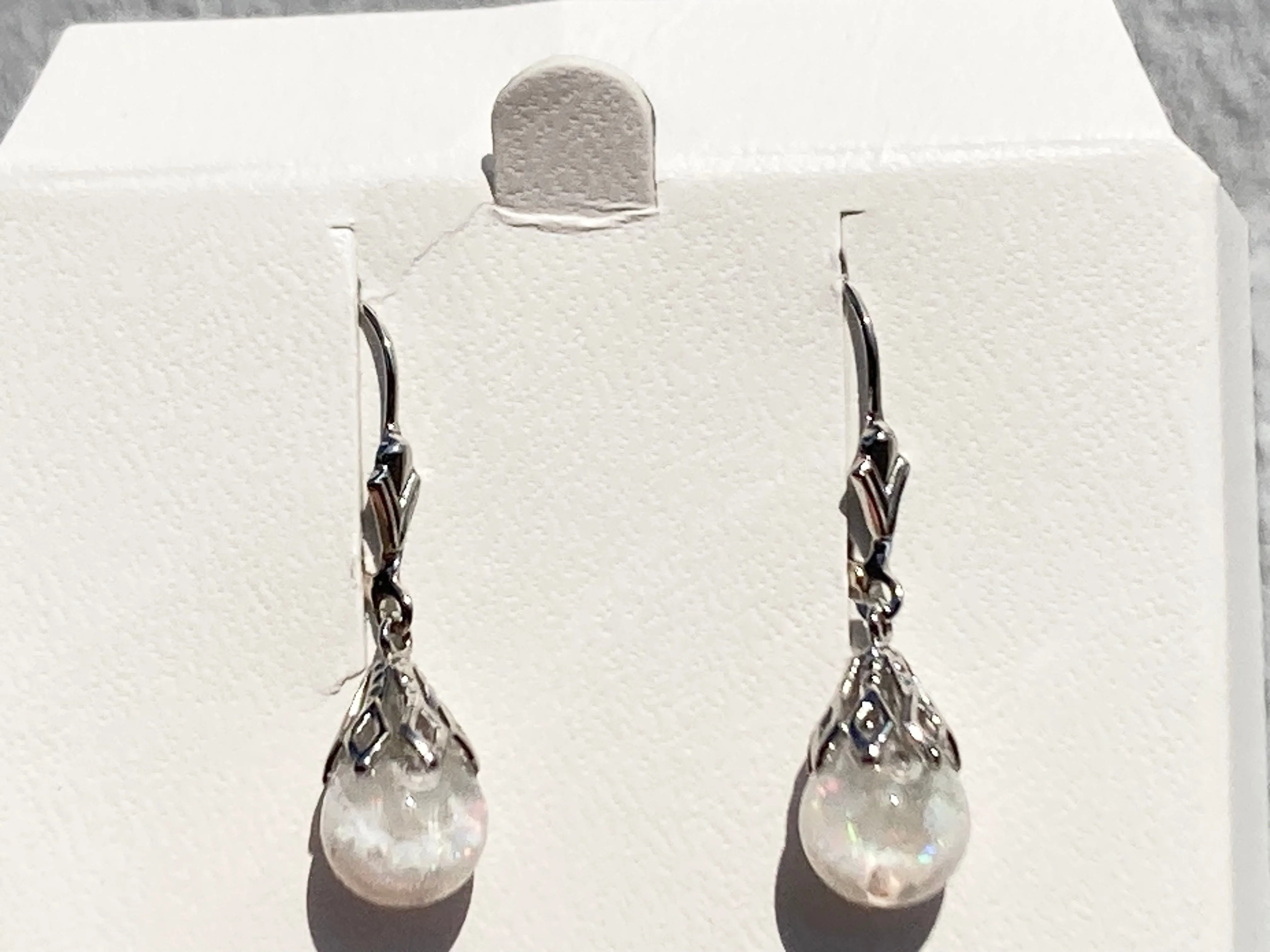 Silver Snow Globe Opal Dangle Earrings