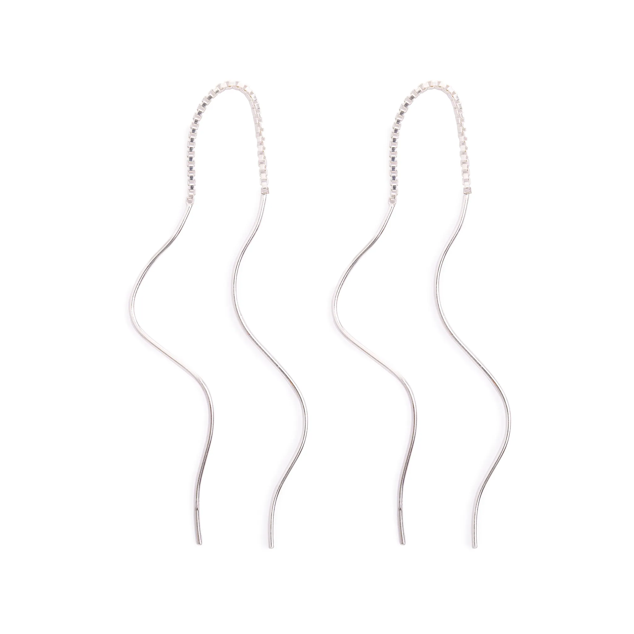 Silver Wavy Threader Earrings