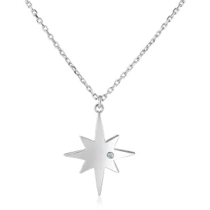 Size: 18'' - Sterling Silver 18 inch Necklace with Polished Star with Diamond