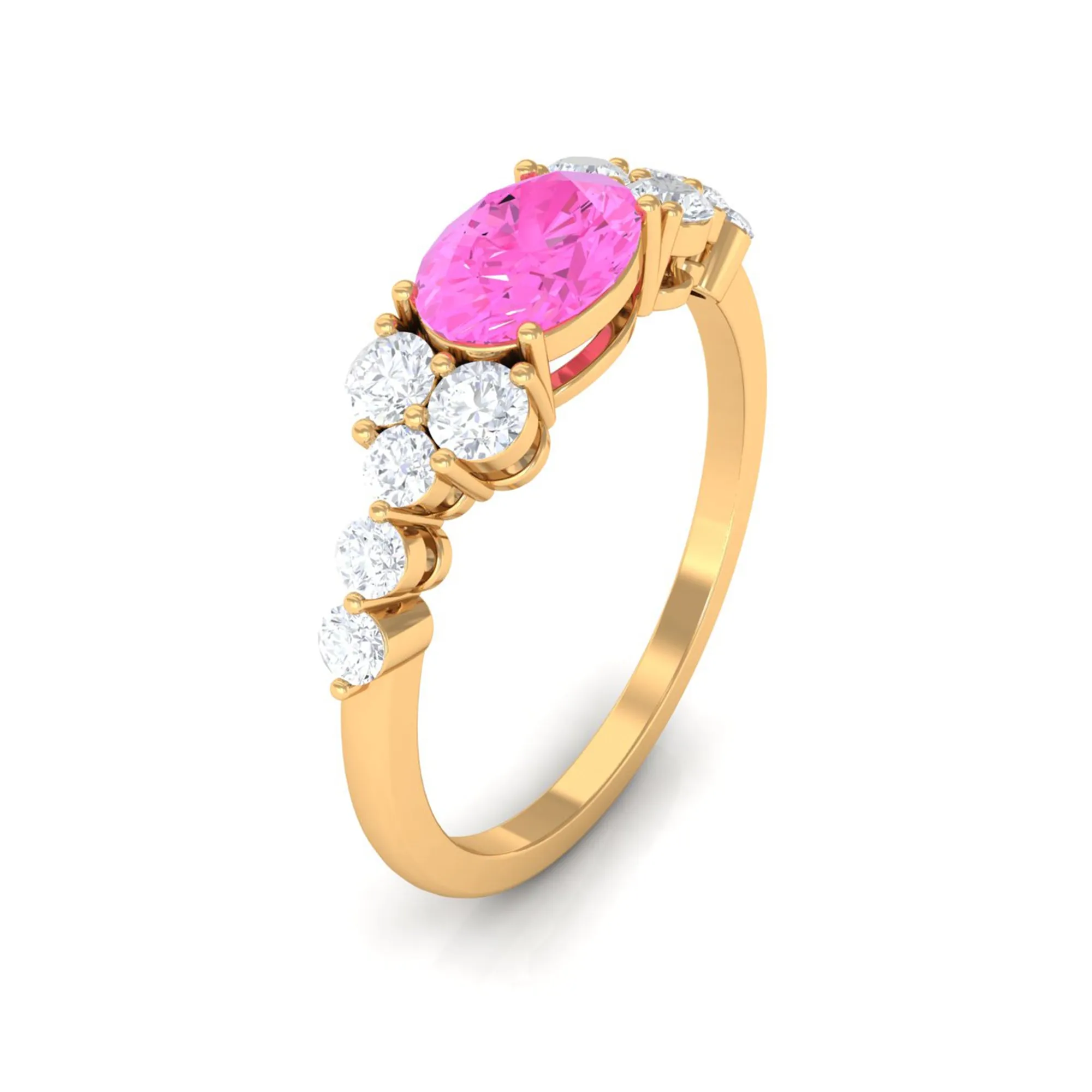 Solitaire Oval Pink Sapphire East West Ring with Diamond