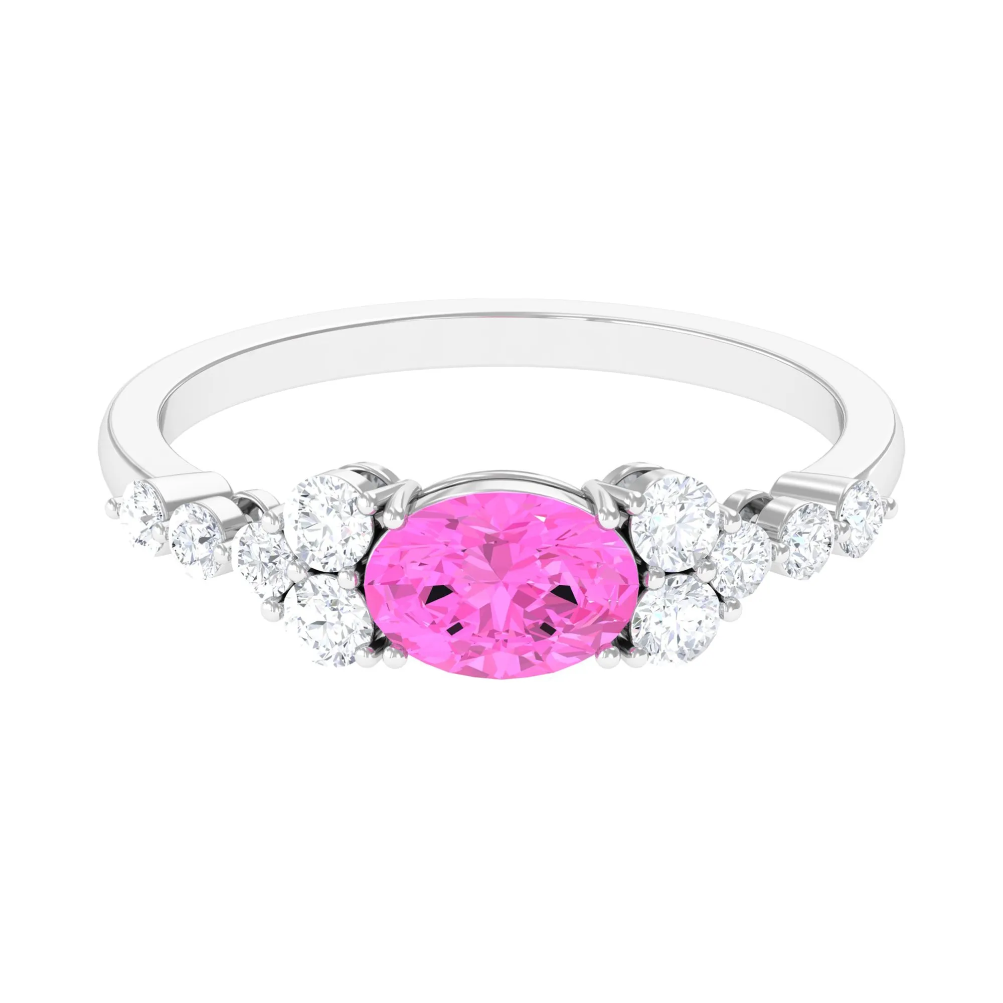 Solitaire Oval Pink Sapphire East West Ring with Diamond