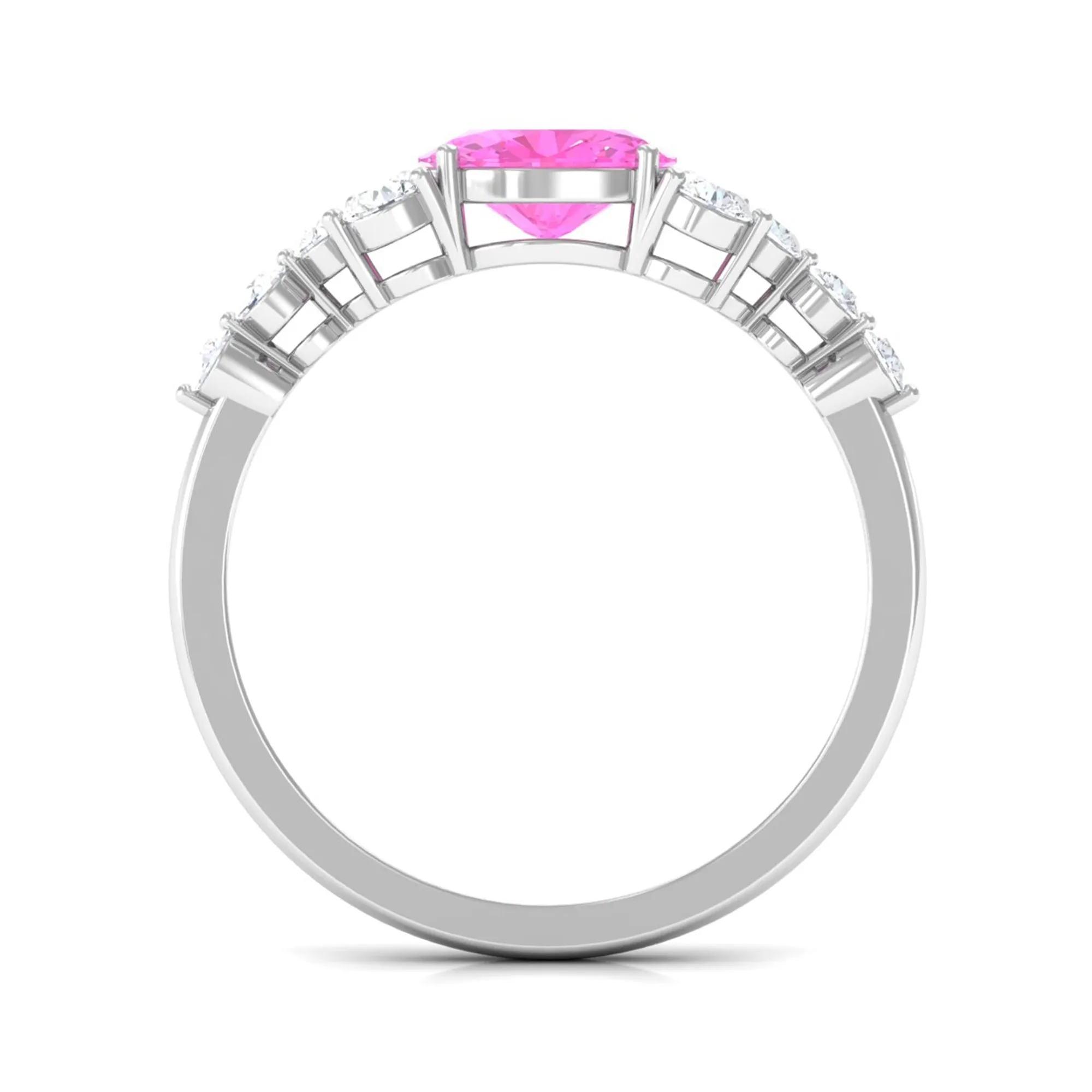 Solitaire Oval Pink Sapphire East West Ring with Diamond