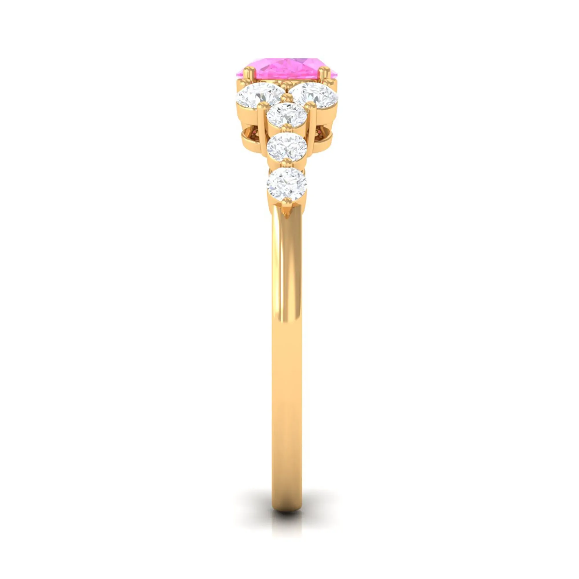 Solitaire Oval Pink Sapphire East West Ring with Diamond