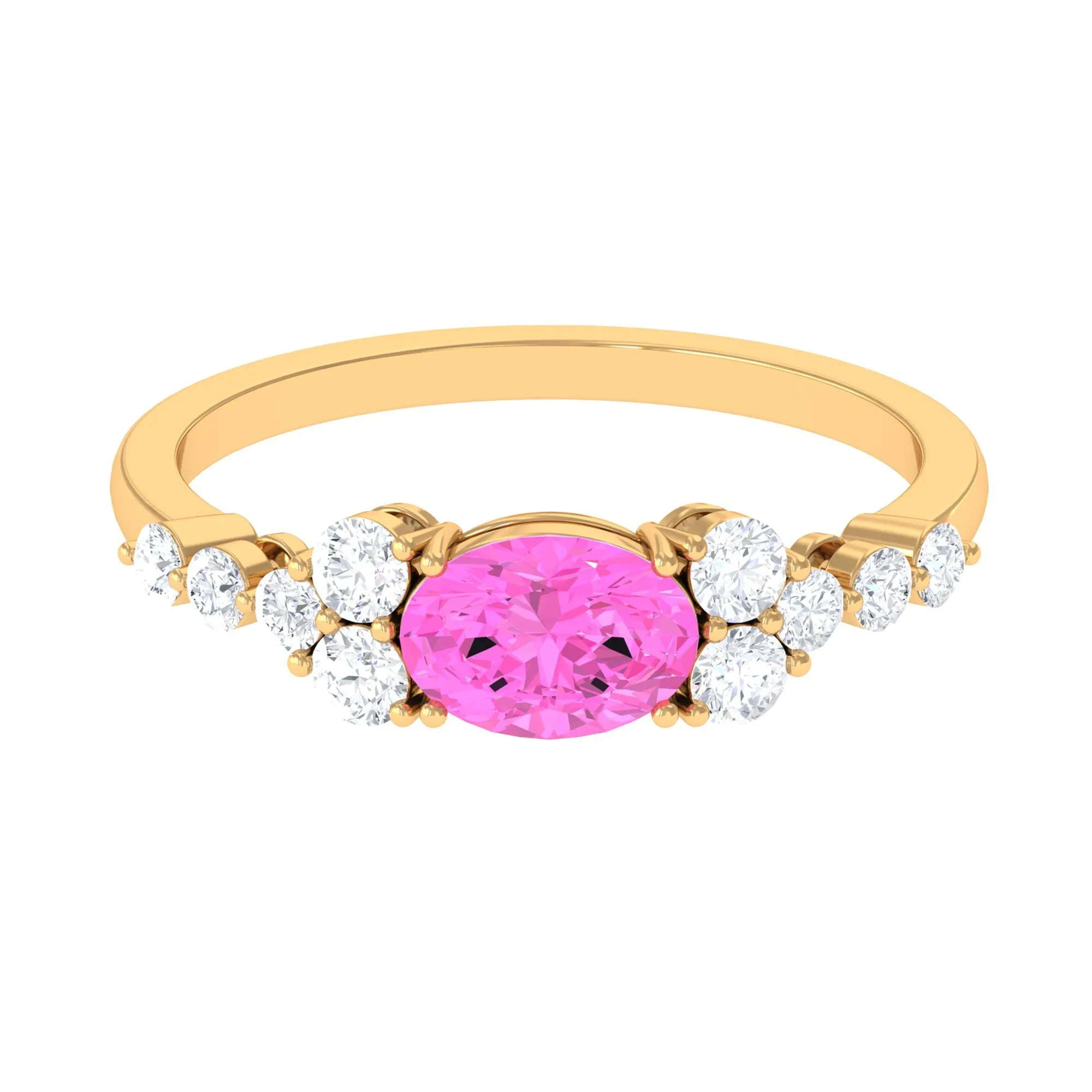 Solitaire Oval Pink Sapphire East West Ring with Diamond