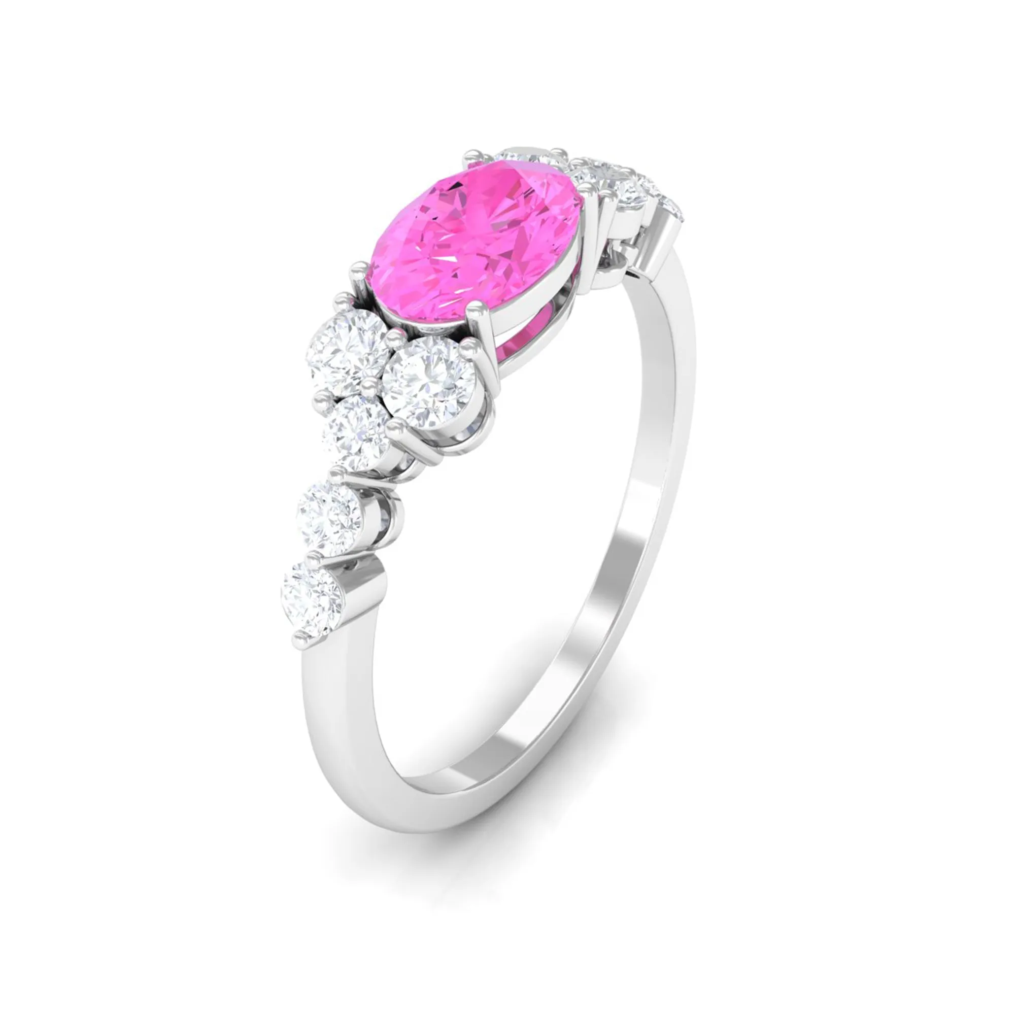 Solitaire Oval Pink Sapphire East West Ring with Diamond