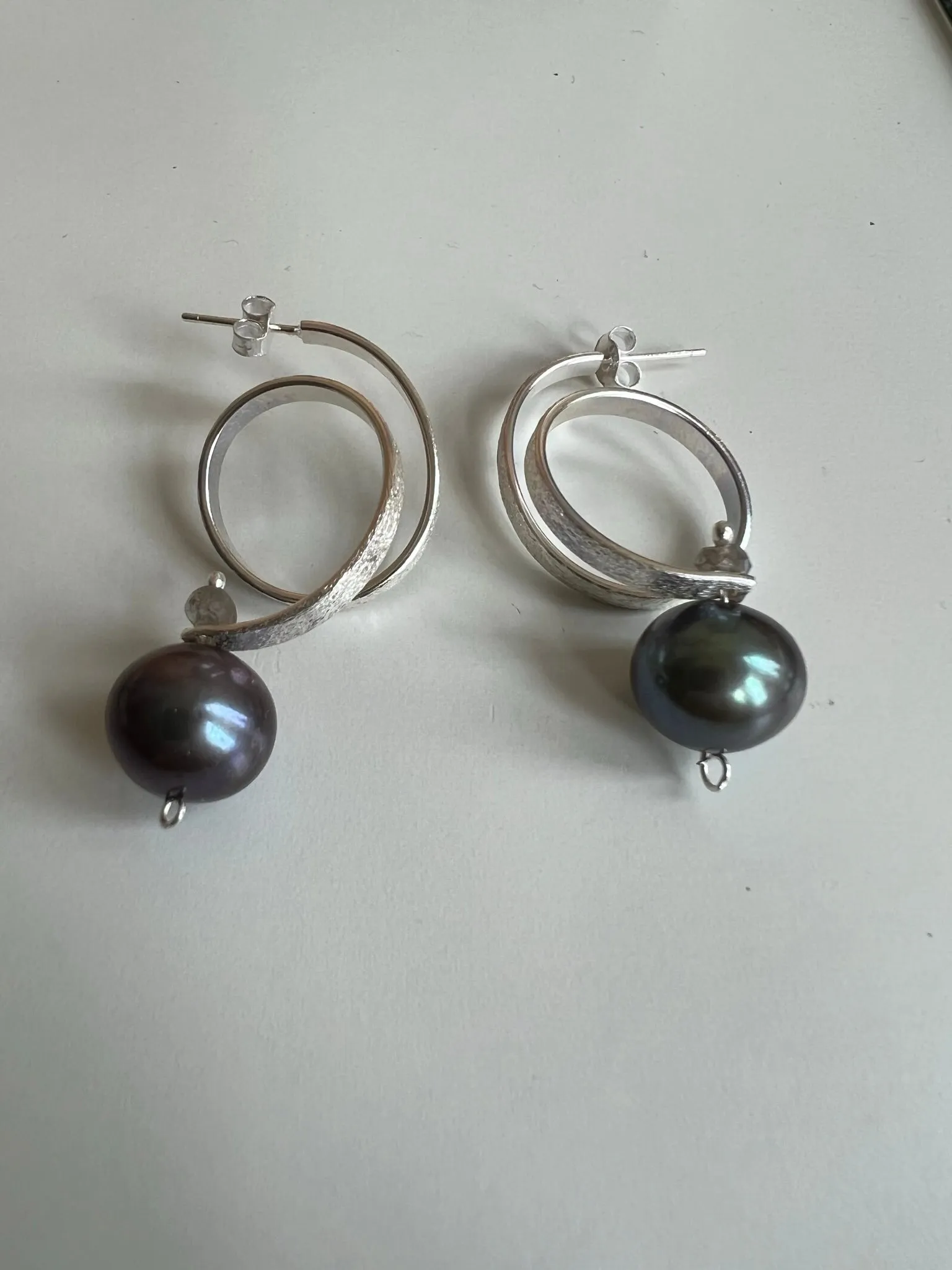 Spiral Handmade Silver Pearl Earrings