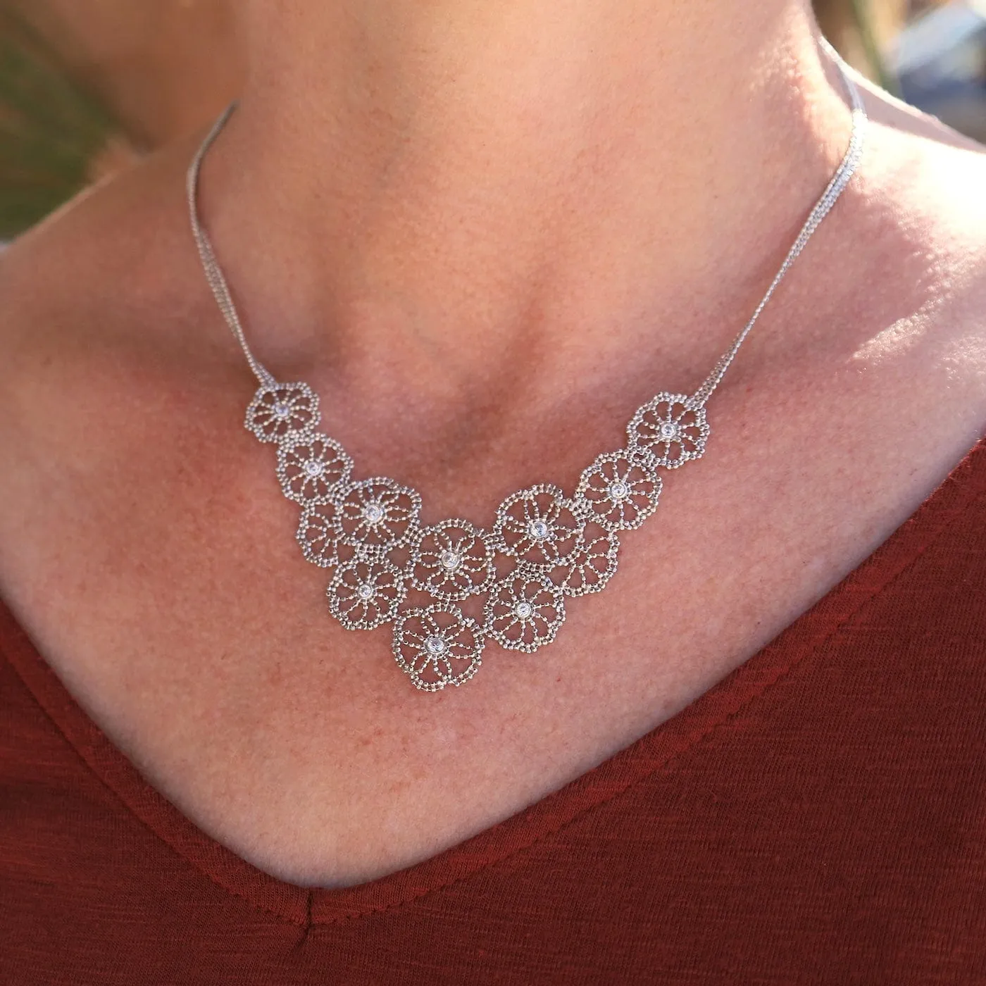 Sterling Sand Dollar Lace & Cubic Zirconia Necklace