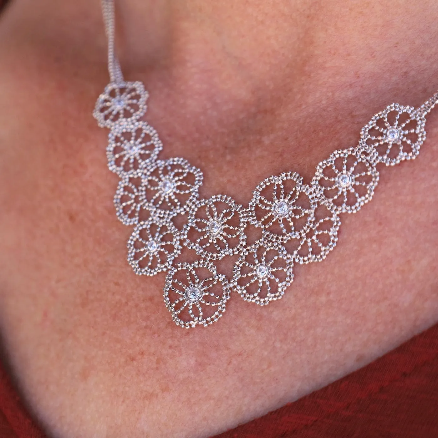 Sterling Sand Dollar Lace & Cubic Zirconia Necklace