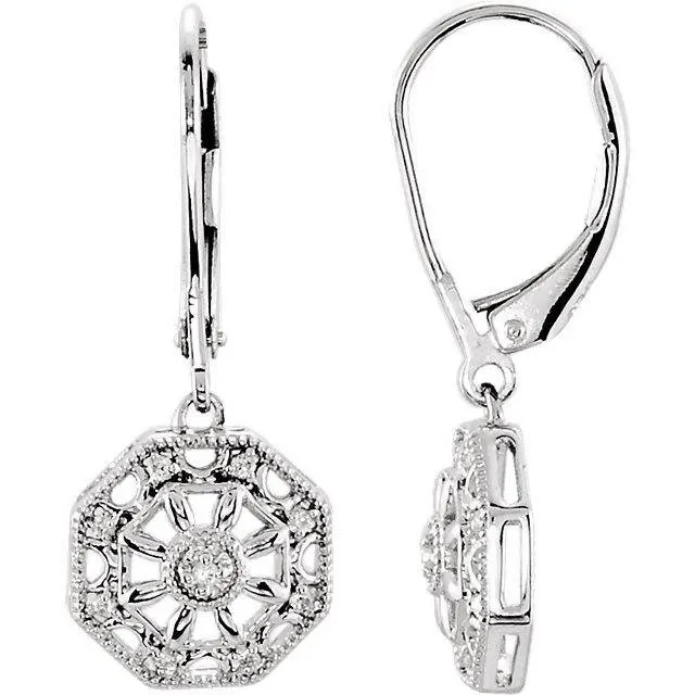 Sterling Silver .07 CTW Diamond Lever Back Earrings