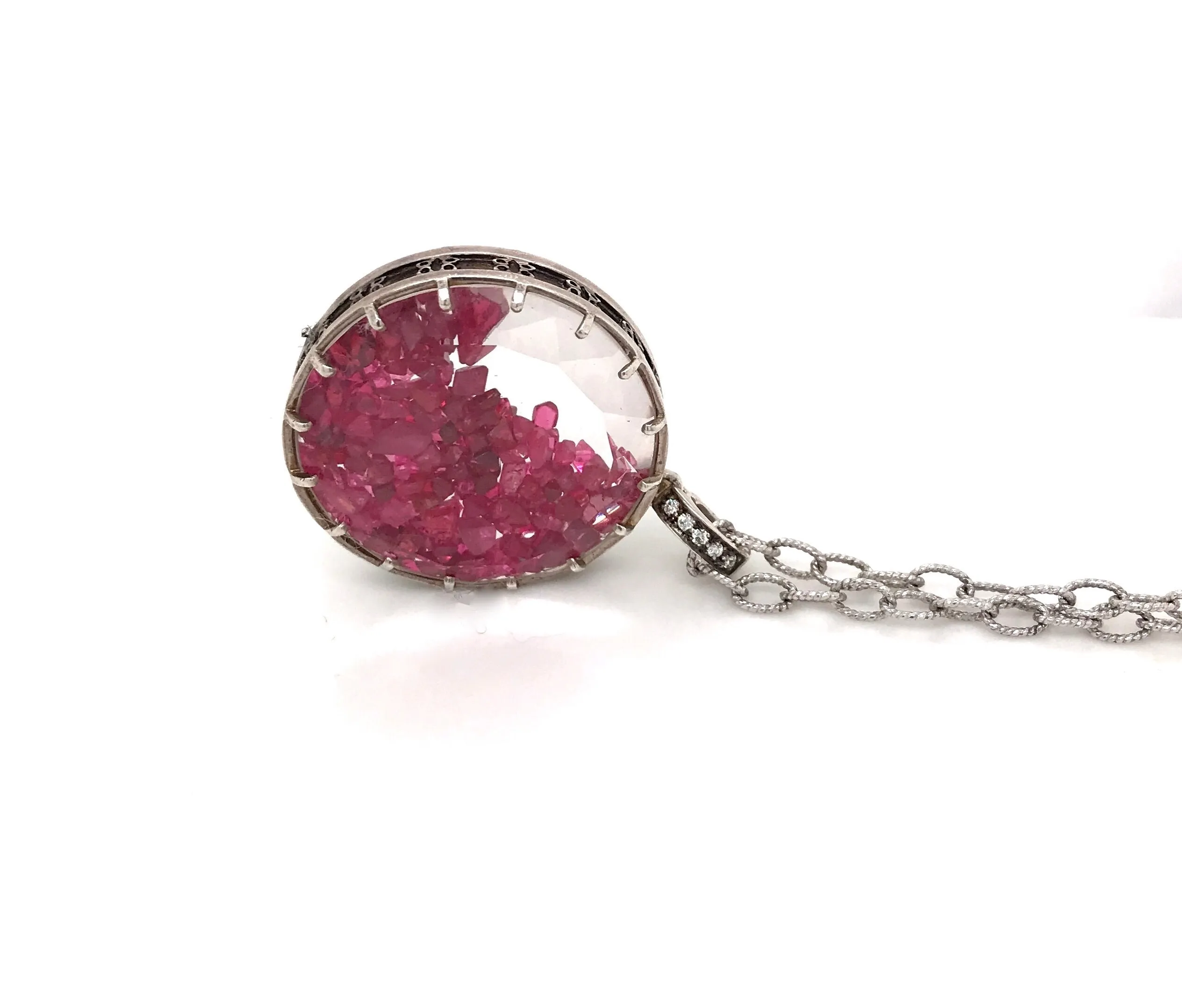 Sterling Silver ~15.08cttw. Precious Red Spinel Diamond Dust Charm