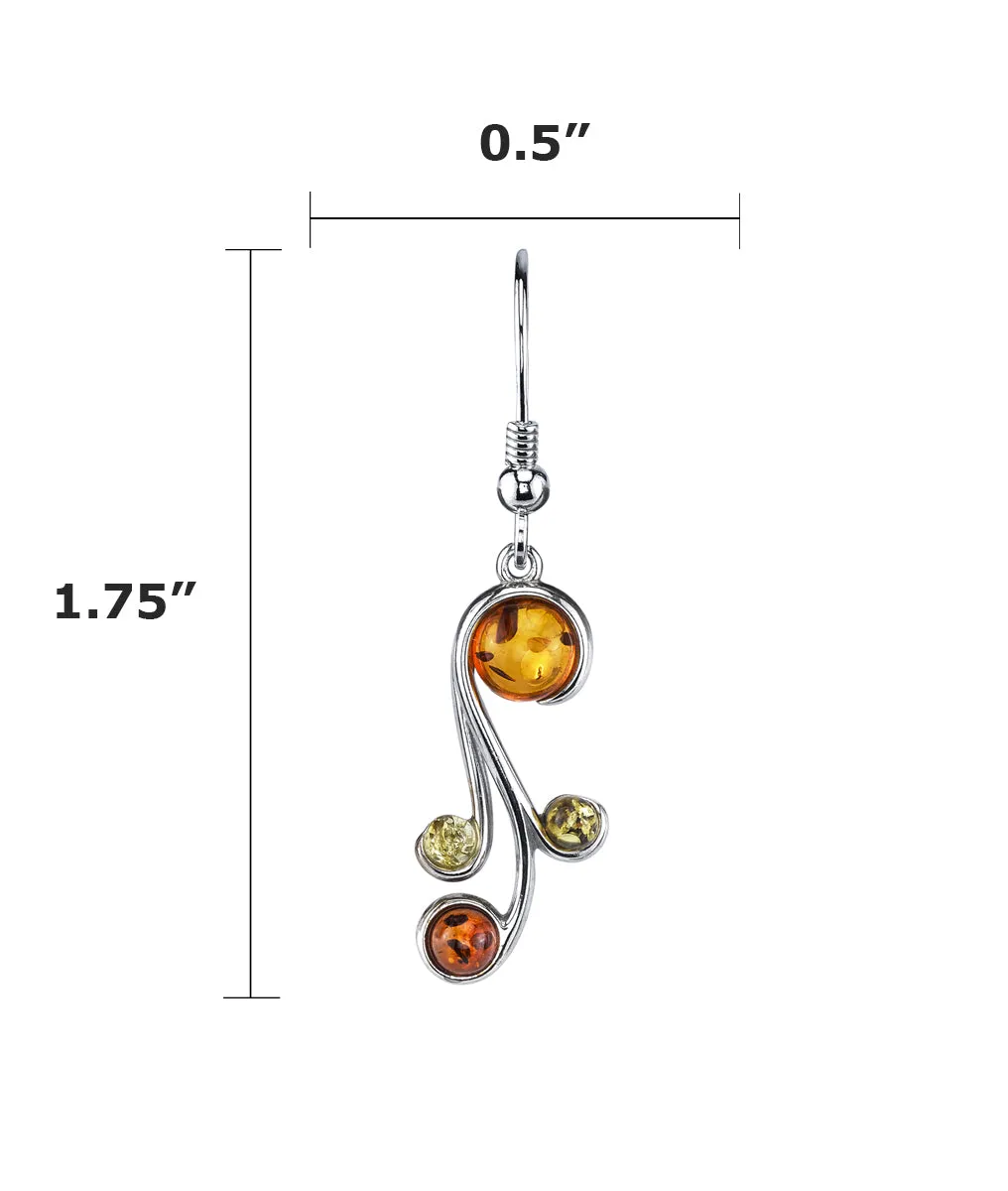 Sterling Silver Baltic Amber Spiral Drop Dangle Earrings Multi-color