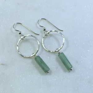 Sterling silver forged hoop earrings with aventurine gemstones