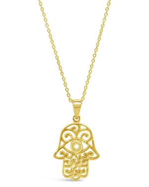 Sterling Silver Lace Hamsa Pendant Necklace