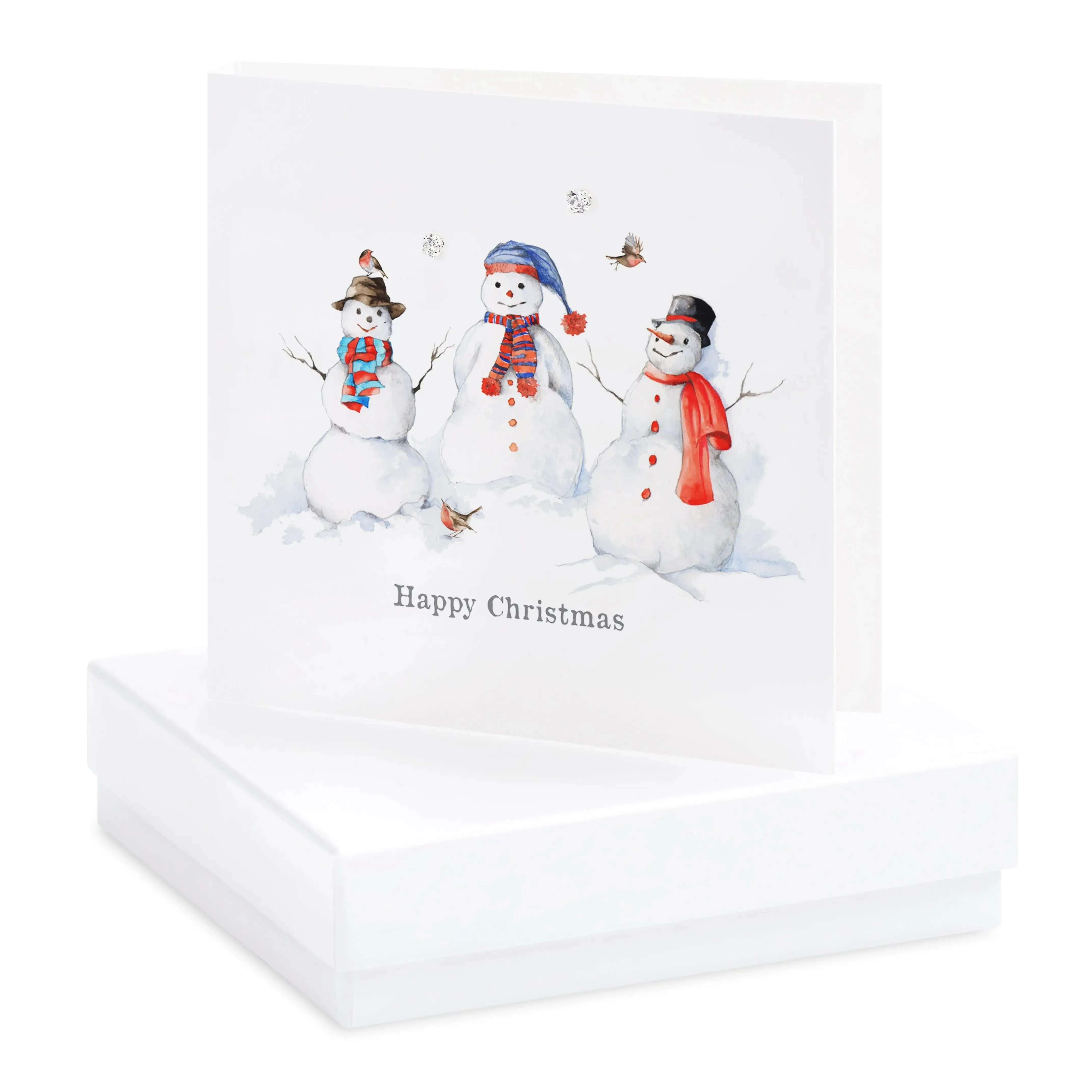 Sterling Silver Stud Earrings - Christmas Snowmen Card in Box - Gift for Her