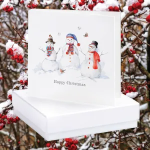 Sterling Silver Stud Earrings - Christmas Snowmen Card in Box - Gift for Her