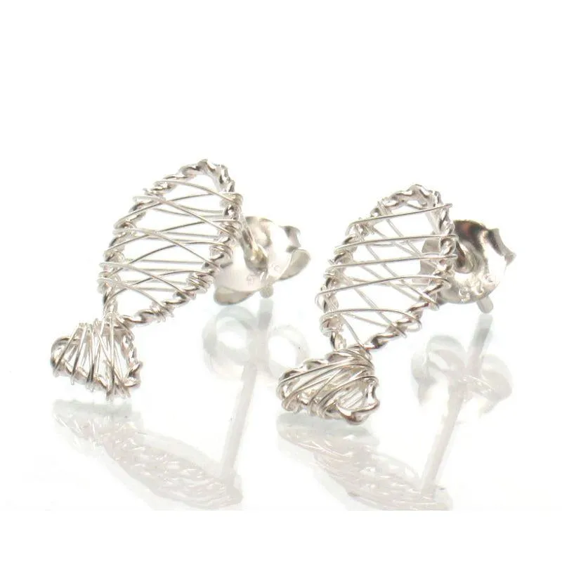 Sterling Silver Wire Fish Stud Earrings