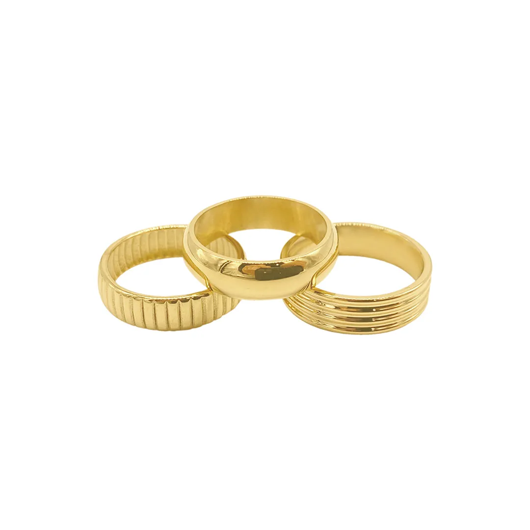 Tarnish Resistant 14k Gold Plated Wide Stacking Band Set