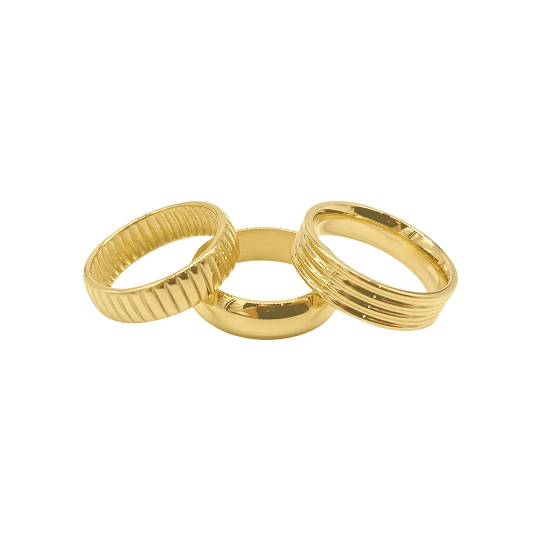 Tarnish Resistant 14k Gold Plated Wide Stacking Band Set