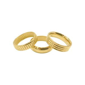 Tarnish Resistant 14k Gold Plated Wide Stacking Band Set