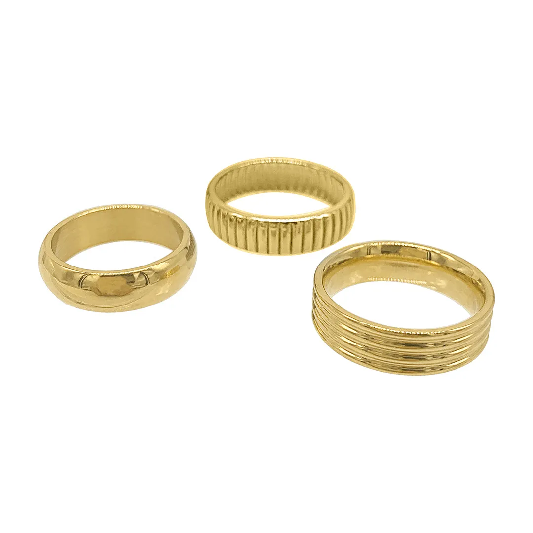 Tarnish Resistant 14k Gold Plated Wide Stacking Band Set