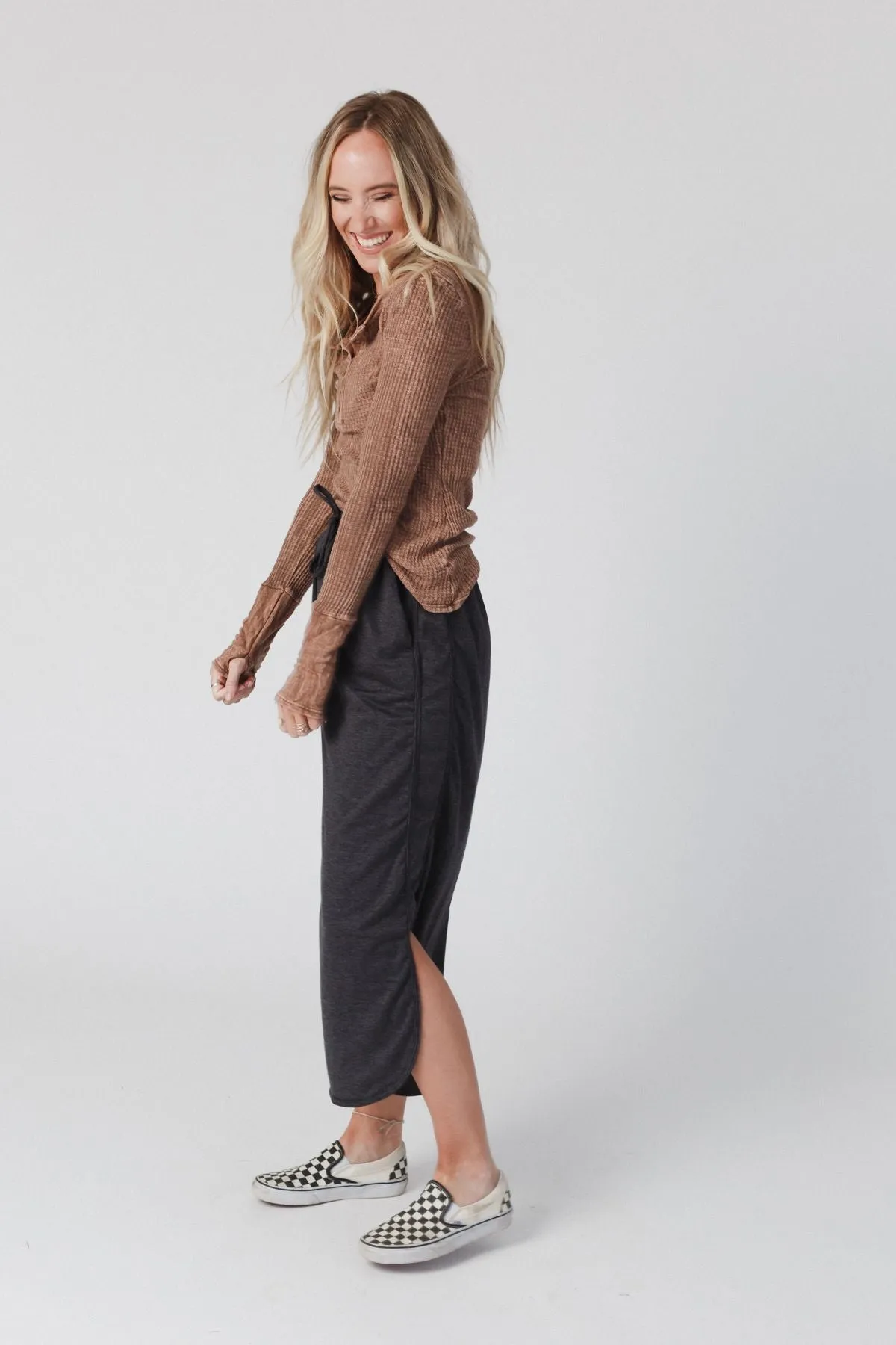 The Nest So Comfy Drawstring Maxi Skirt - Charcoal