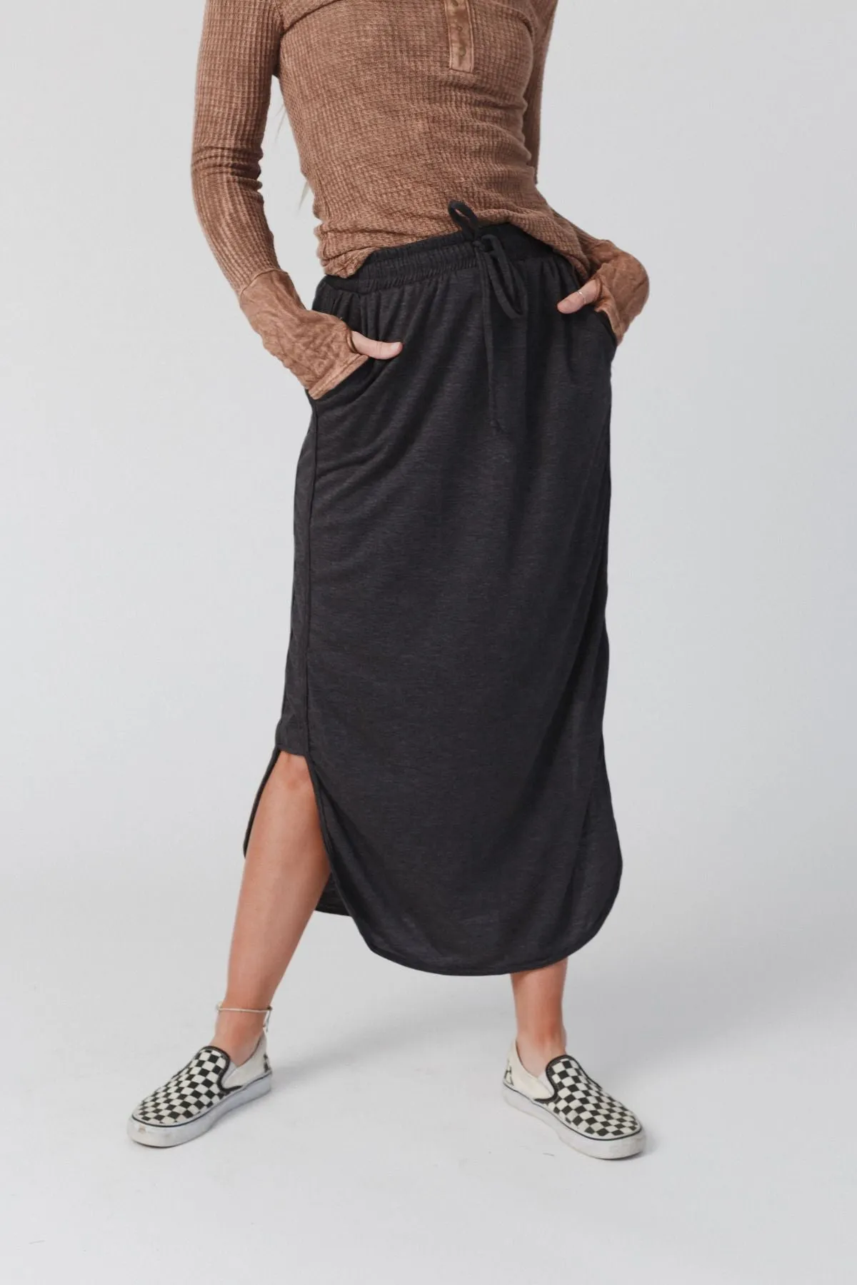 The Nest So Comfy Drawstring Maxi Skirt - Charcoal