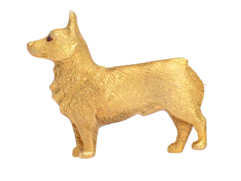 The Queen's Corgi - Gold Dog Brooch